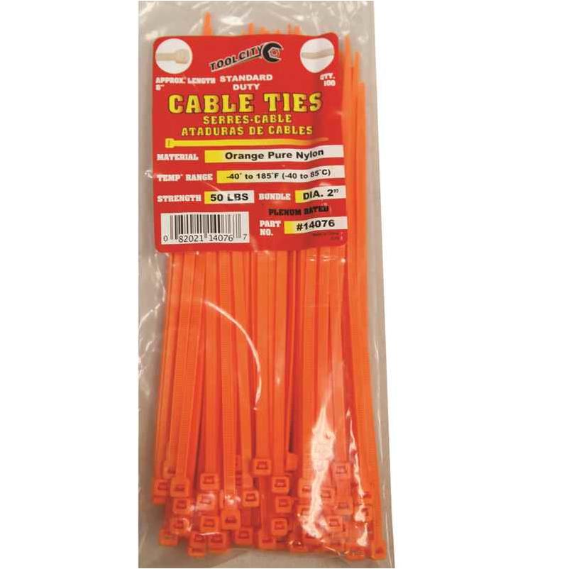 Zip Tie 8" 50lb. Tensile Standard Duty 100 PC Orange