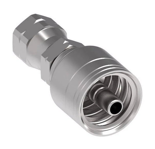 Female SAE 45 deg Swivel Crimp Straight Hose Fitting, 3/8 in