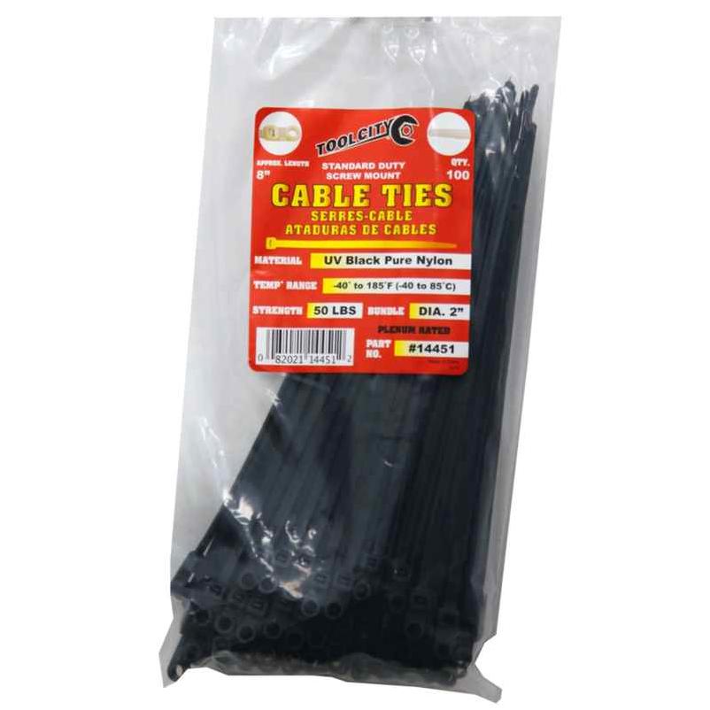 Zip Tie 8" 50lb. Tensile SD Screw Mount 100 PC Black