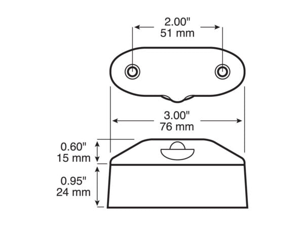 LED License Light, Top-Mount, Oval, Single Diode w/ .180 Bullets, 3"X1.23", white