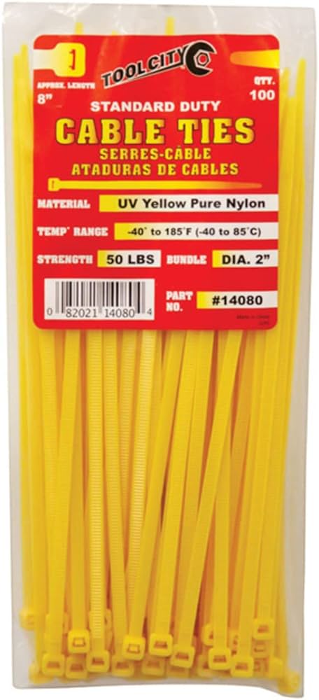 Zip Tie 8" 50lb. Tensile Standard Duty 100 PC Yellow