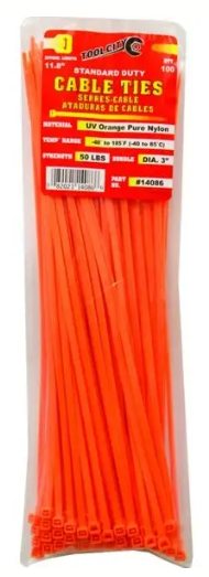 Zip Tie 11.8" 50lb. Tensile Standard Duty 100 PC Orange