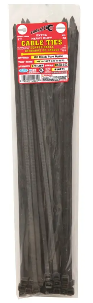 Zip Tie 17" 175lb. Tensile Extra Heavy Duty 50 PC Black