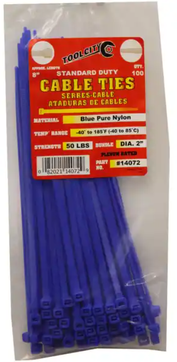 Zip Tie 8" 50lb. Tensile Standard Duty 100 PC Blue