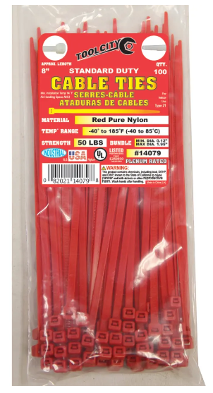 Zip Tie 8" 50lb. Tensile Standard Duty 100 PC Red