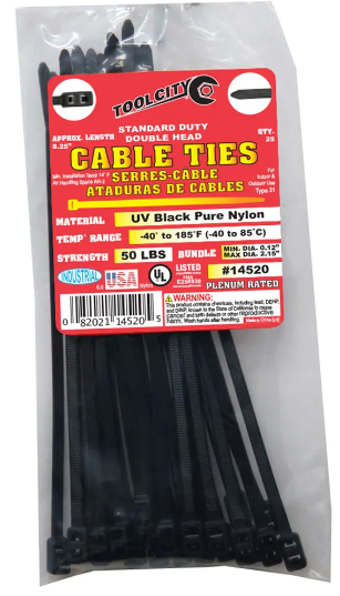 Zip Tie 8.25" 50lb. Tensile SD Double Head 25 PC Black