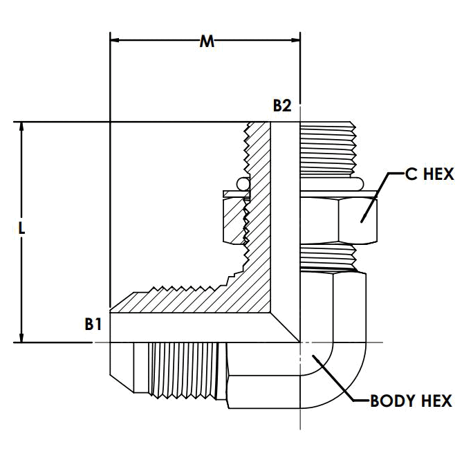 90° Elbow Forged - 3/8 in Male JIC 37° Flare x 1/2 in Male O-Ring Boss
