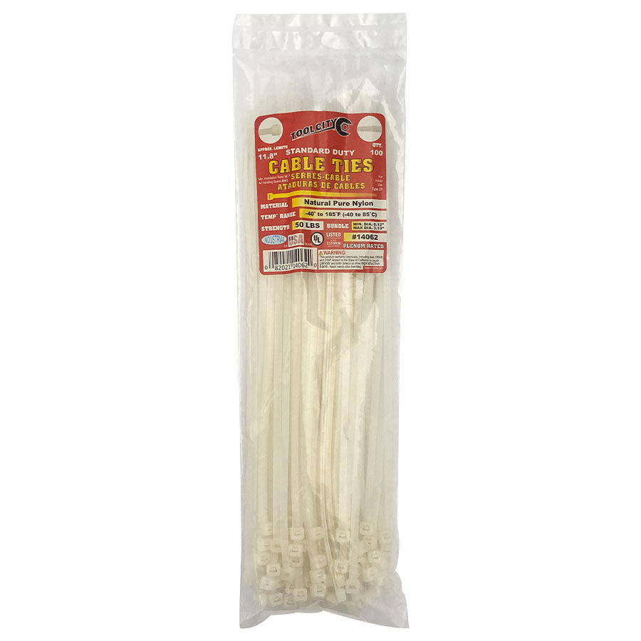 Zip Tie 11.8" 50lb. Tensile Standard Duty 100 PC Natural