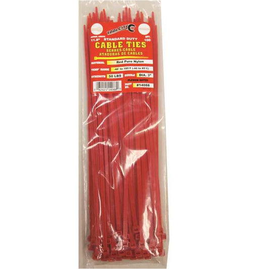 Zip Tie 11.8" 50lb. Tensile Standard Duty  100 PC Red