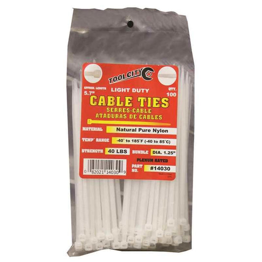 Zip Tie 5.7" 40lb. Tensile Light Duty  100 PC Natural