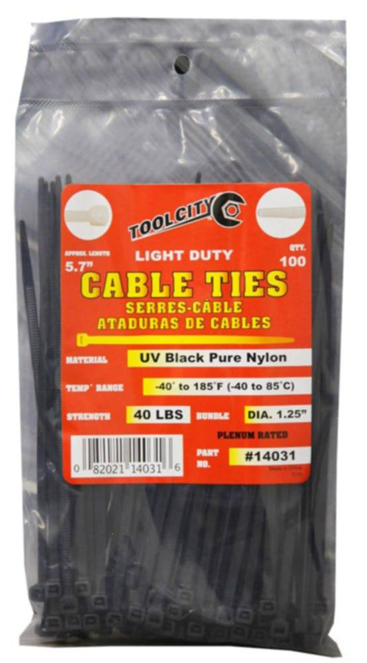 Zip Tie 5.7" 40lb. Tensile Light Duty  100 PC Black