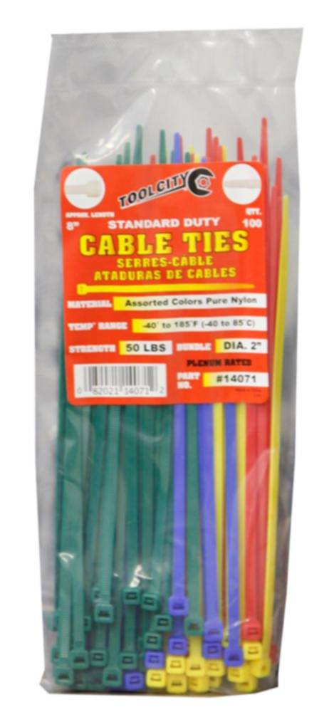 Zip Tie 8" 50lb. Tensile Standard Duty  100 PC Assorted Colors