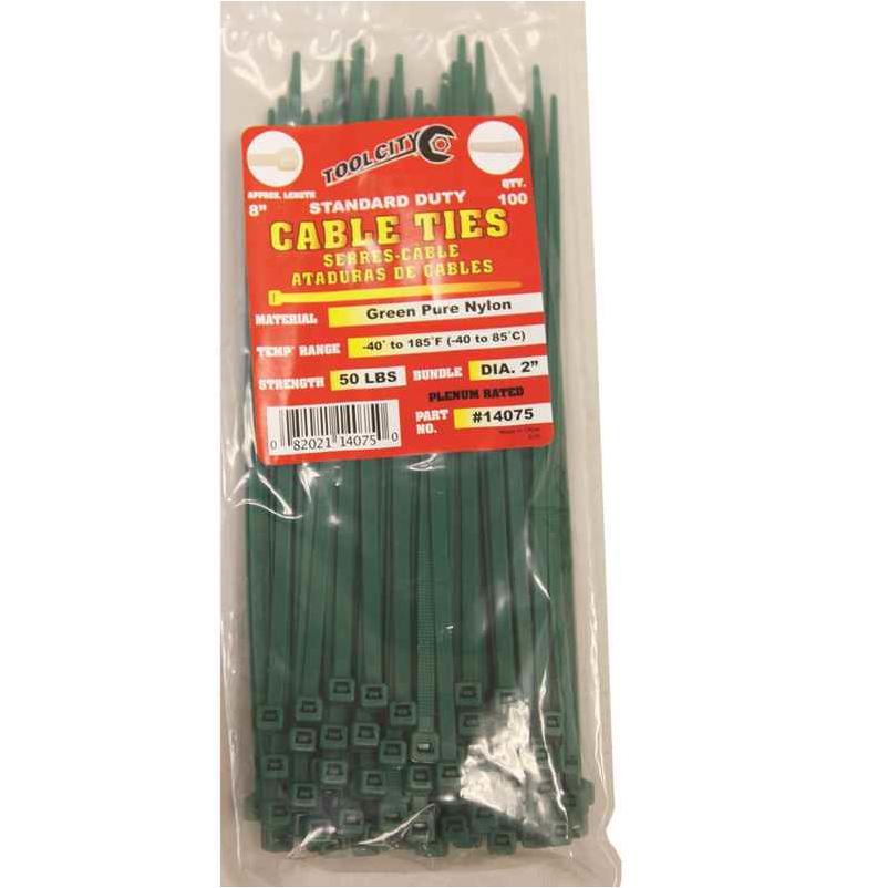 Zip Tie 8" 50lb. Tensile Standard Duty  100 PC Green