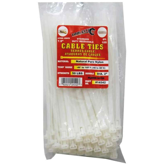 Zip Tie 7.9" 50lb. Tensile Releasable SD 100 PC Natural