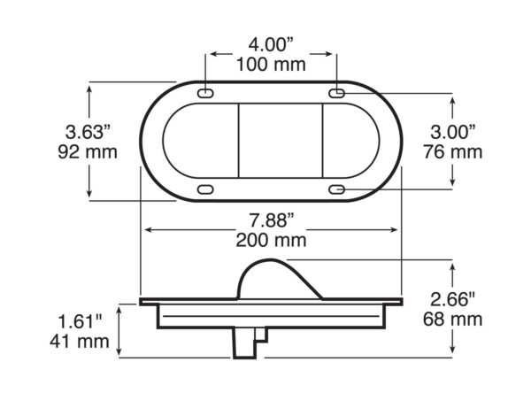 LED Mid-Turn/ Side Marker, Oval, w/ Flange 7.88″ X 3.63″, amber