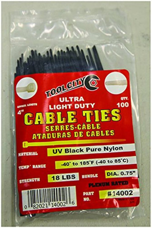 Zip Tie 4" 18lb. Tensile Ultra Light Duty  100 PC Black