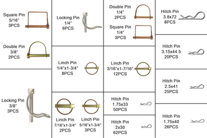 Hitch Pins Clip Pins, Linch and PTO Pins 235 pcs