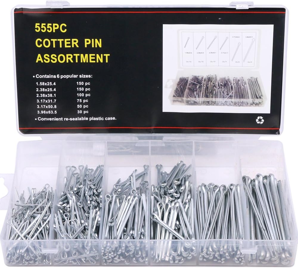 Heavy Duty Zinc Plated Cotter Pin Assortment Kit 555Pcs