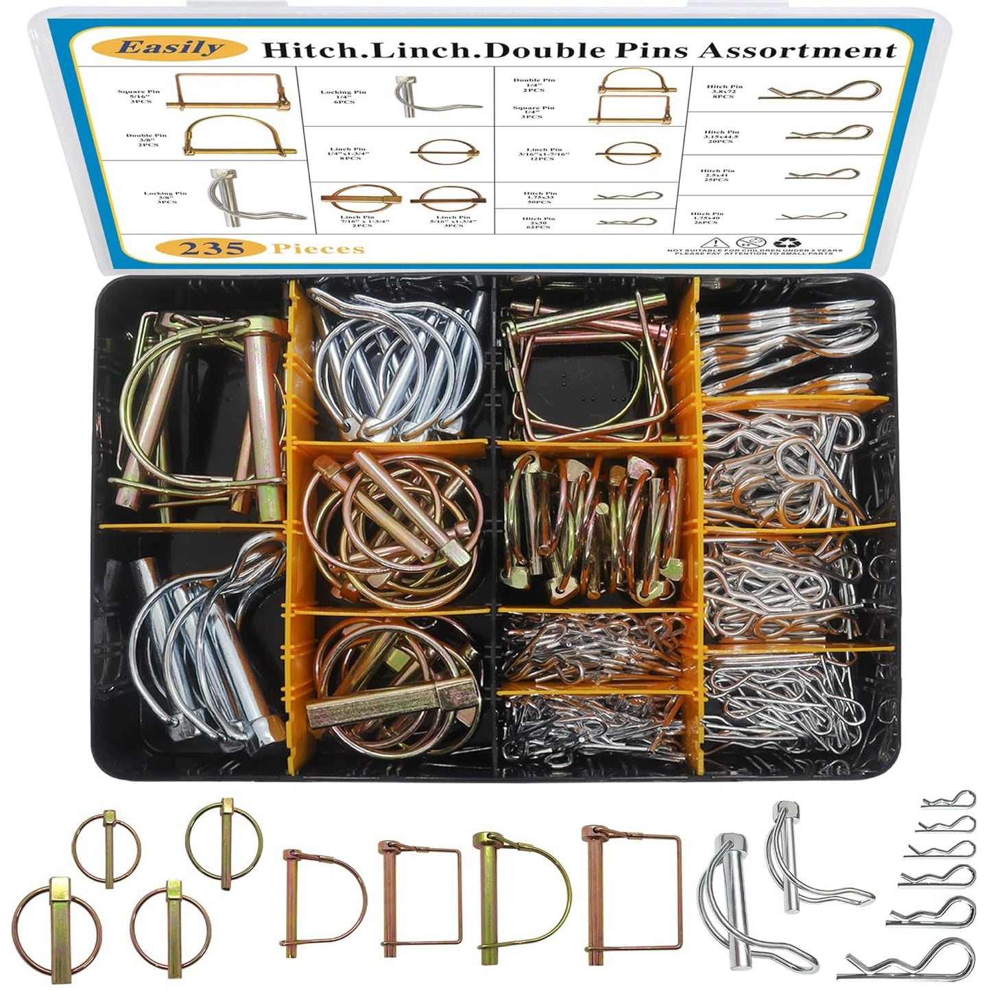 Hitch Pins Clip Pins, Linch and PTO Pins 235 pcs