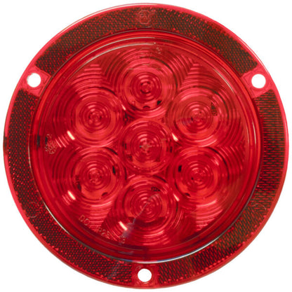 LED Stop/Turn/Tail, Round, 7 Diode PL3 Housing w/ Reflex, Flange 4″, red