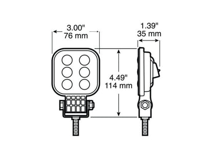 LED Work Light, Square, Pedestal-Mount, 500 Lumens, Multi-volt, Hardwired w/ stripped leads, 3″X 3″, white