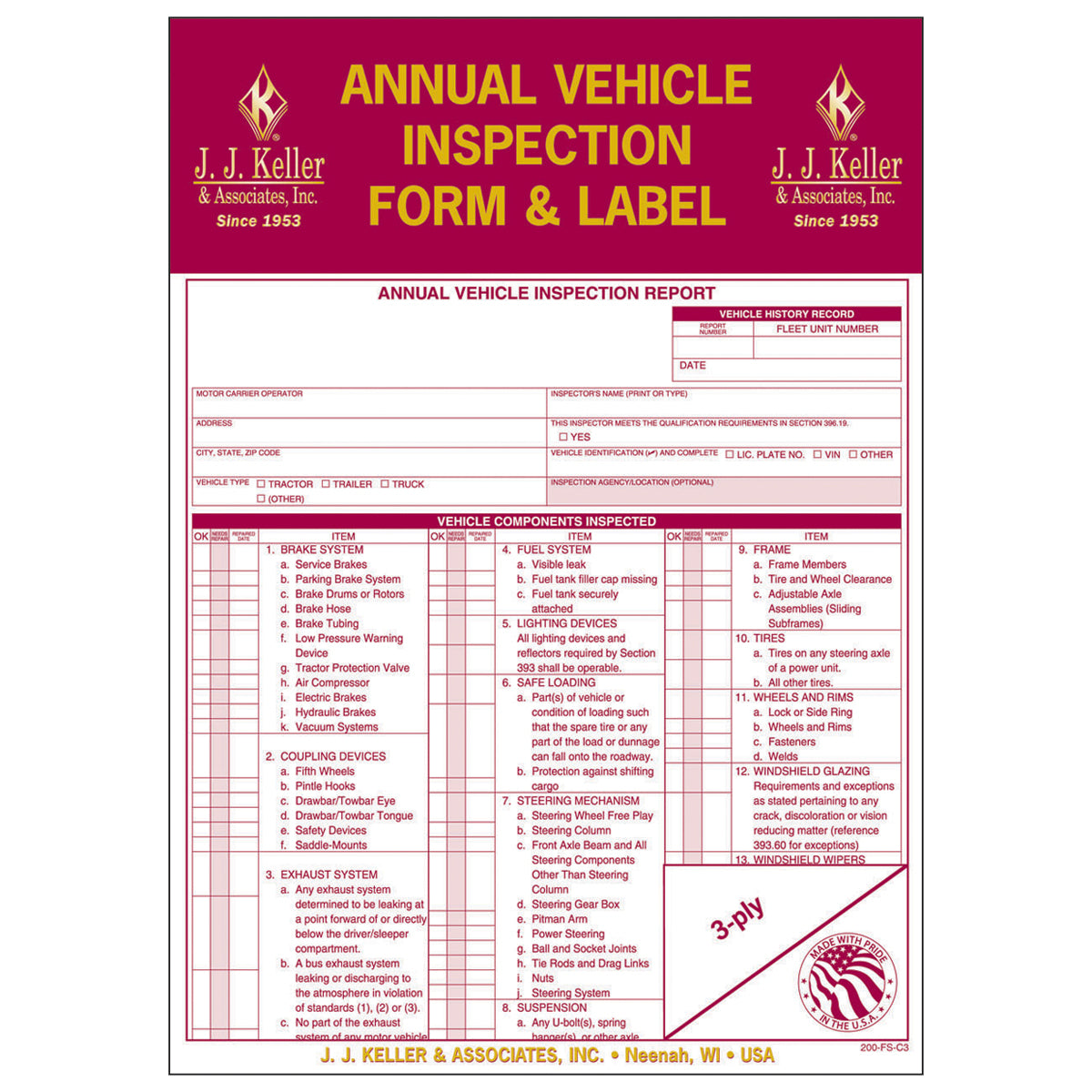 Label For Part Inspection Annual Vehicle Inspection Form and Label – Parts Bazaar - Florence, NJ