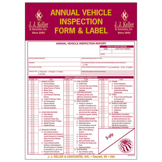 Annual Vehicle Inspection Form and Label