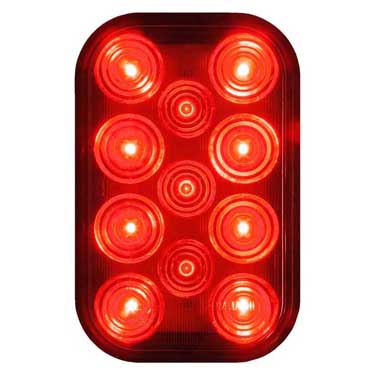 LED Stop/Turn/Tail, Rectangular, ECE, & Dot 6.5' Leads 5.30"X3.44" Multi-volt, red