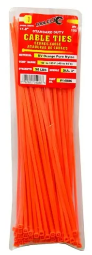 Zip Tie 11.8" 50lb. Tensile Standard Duty  100 PC Orange