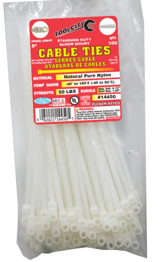 Zip Tie 8" 50lb. Tensile SD Screw Mount 100 PC Natural