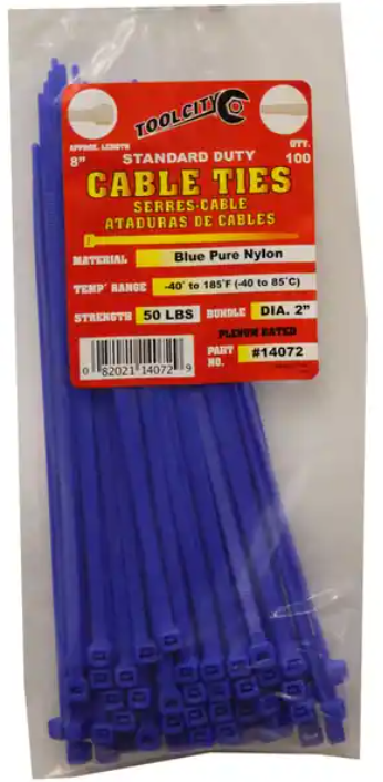 Zip Tie 8" 50lb. Tensile Standard Duty  100 PC Blue