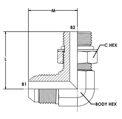 90° Elbow Forged - 1/2 in Male JIC 37° Flare x 1/2 in Male O-Ring Boss