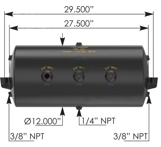 Air Tank 2850 Cubic in Volume 12.000in Dia 2002R