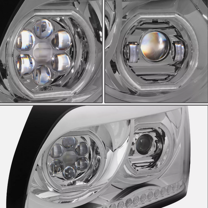 Freightliner Century Headlight Chrome w/Amber LED Day Light &Turn Signal LED Driver Side