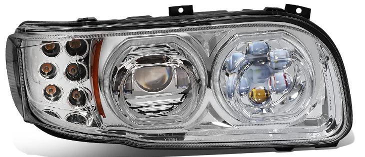 LED Headlight Peterbilt 389 388 567 08-22, Chrome Housing Passenger Side