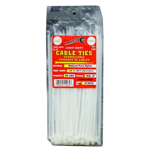 Zip Tie  8" 40lb. Tensile Light Duty  100 PC Natural