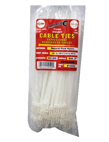 Zip Tie 7.9" 50lb. Tensile Push Mount 100 PC Natural