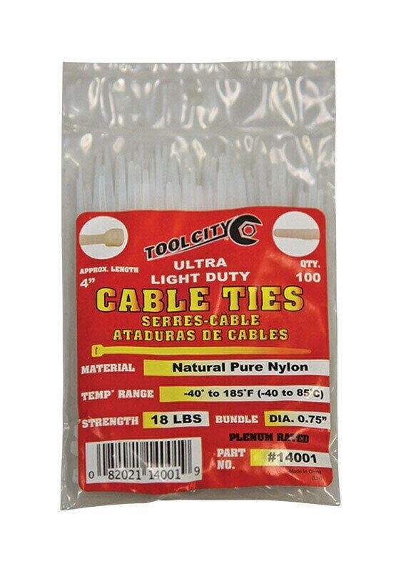 Zip Tie 4" 18lb. Tensile Ultra Light Duty  100 PC Natural